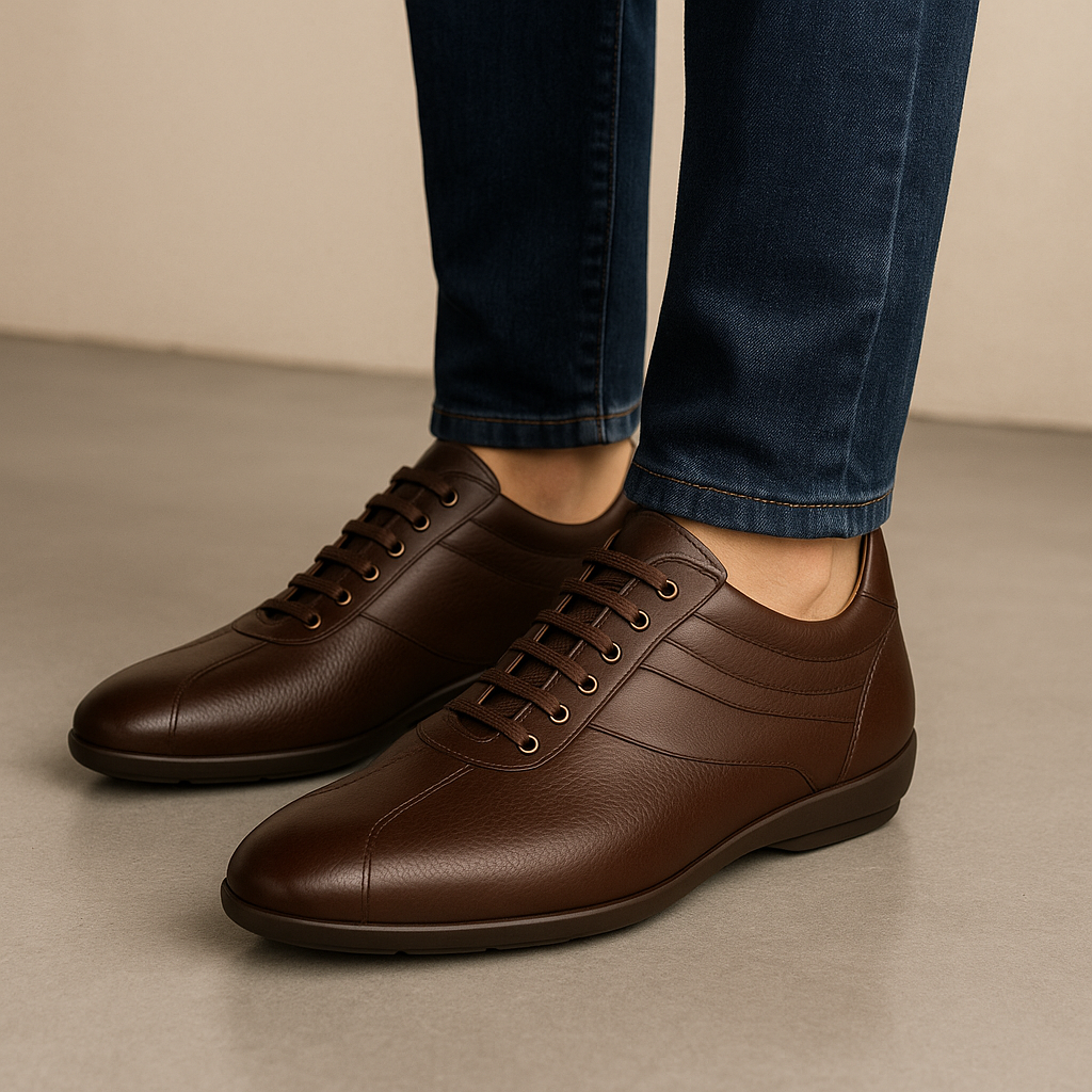 Mezlan Luka Men’s Sneaker – Brown Calfskin and Deerskin Leather Casual Shoe, Handmade in Spain