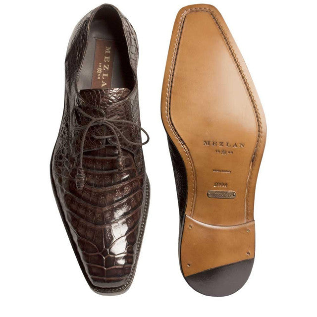 Mezlan Anderson Dark Brown Crocodile Oxford – Luxury Plain Toe J-Toe Dress Shoe