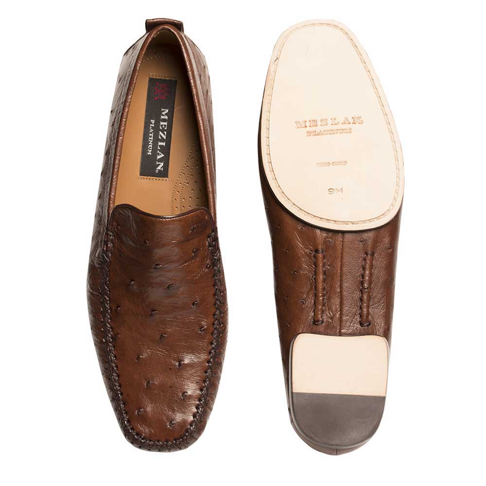 Mezlan Full Quill Ostrich Leather Rollini Loafers 9M‎ Brown Spain Luxury Shoes Mezlan Rollini Men main image 2