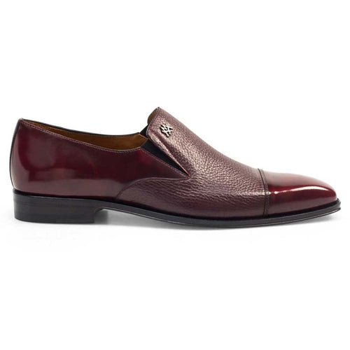 Mezlan Milani Men’s Slip-On – Burgundy Calfskin and Deerskin Leather Dress Loafer, Handmade in Spain