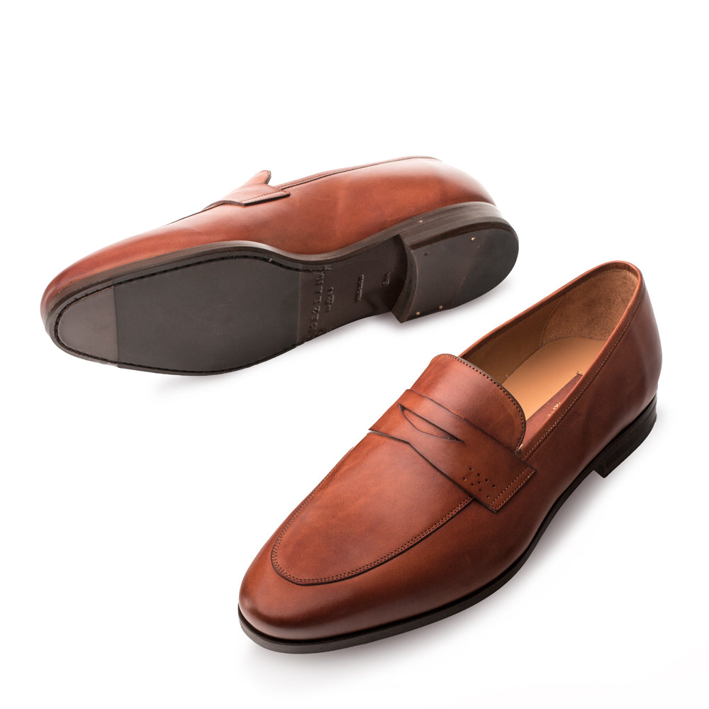 Mezlan Fabrizi Men’s Penny Loafer – Cognac Calfskin Leather Dress Shoe, Handmade in Spain