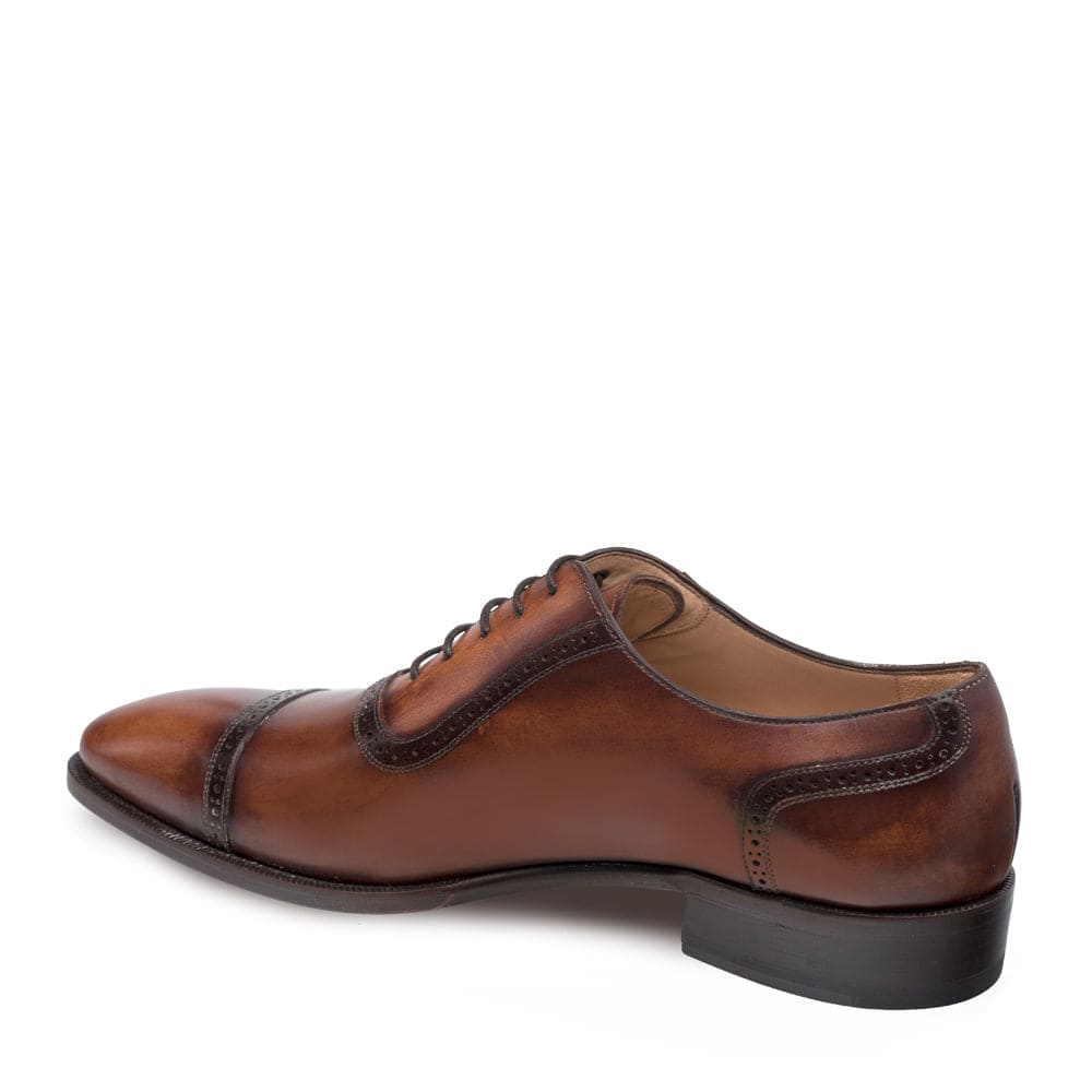 Mezlan Belgrade Men’s Cap Toe Oxford – Cognac Calfskin Leather Dress Shoe, Handmade in Spain