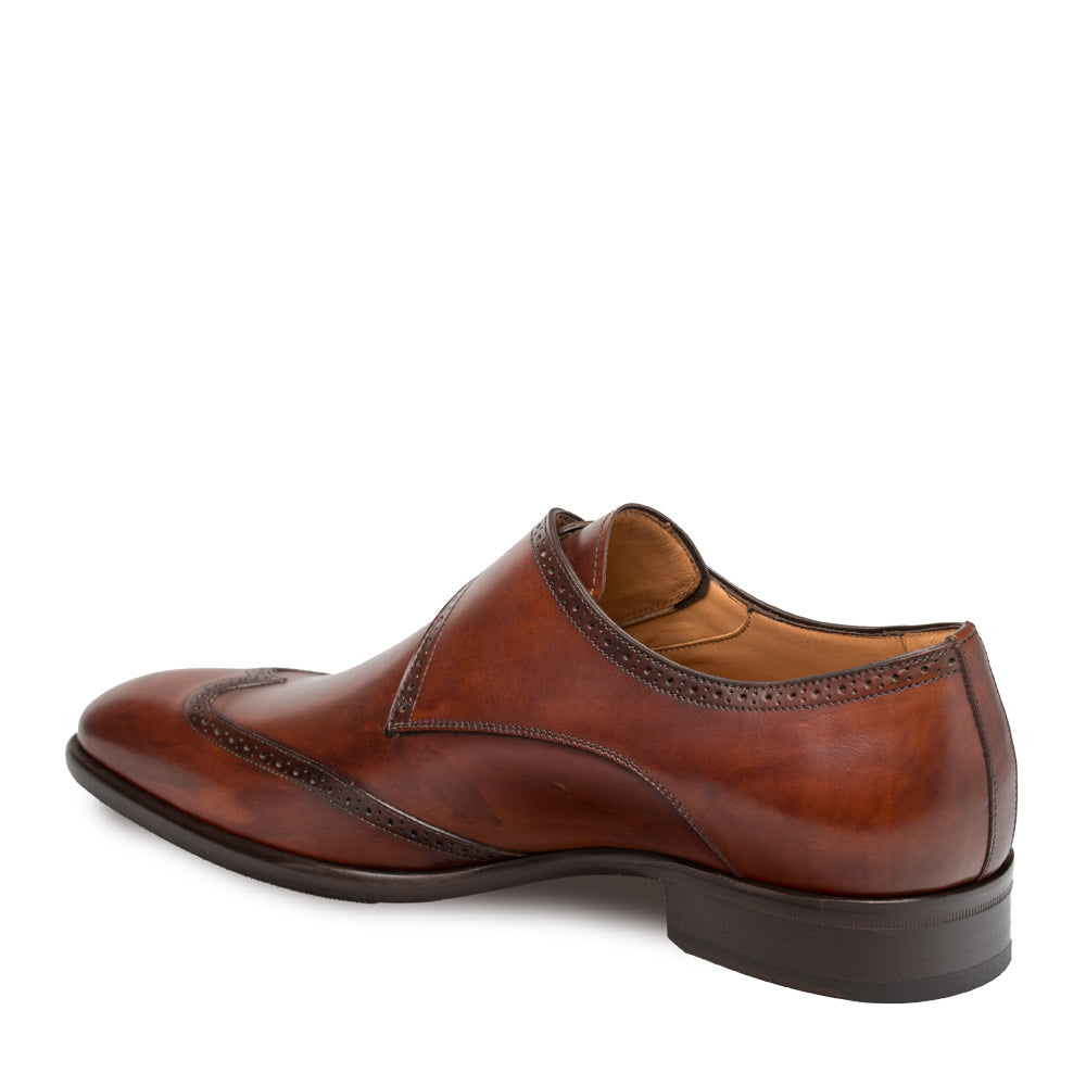Mezlan Forest Men’s Cognac Calfskin Wingtip Monk Strap Dress Shoe