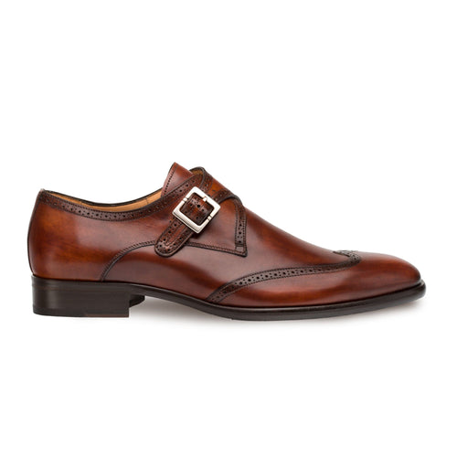 Mezlan Forest Men’s Cognac Calfskin Wingtip Monk Strap Dress Shoe