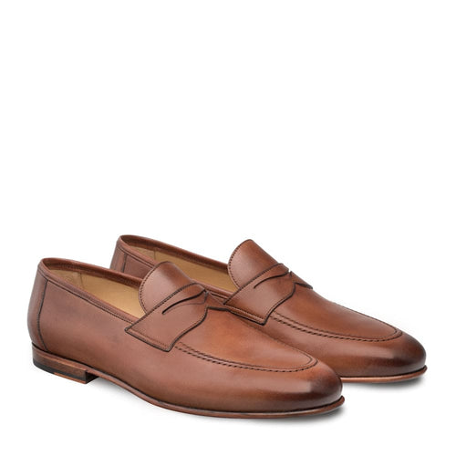 Mezlan Pompei Men’s Tan Penny Loafers – Unstructured Italian Calfskin Slip‑Ons