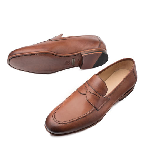 Mezlan Pompei Men’s Tan Penny Loafers – Unstructured Italian Calfskin Slip‑Ons
