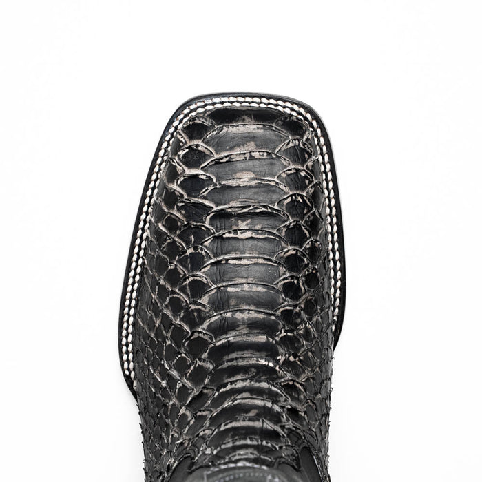 Marco Di Milano Missouri Stone boots. White & gray python texture. Square toe with contrasting white stitching. Cowboy style.
