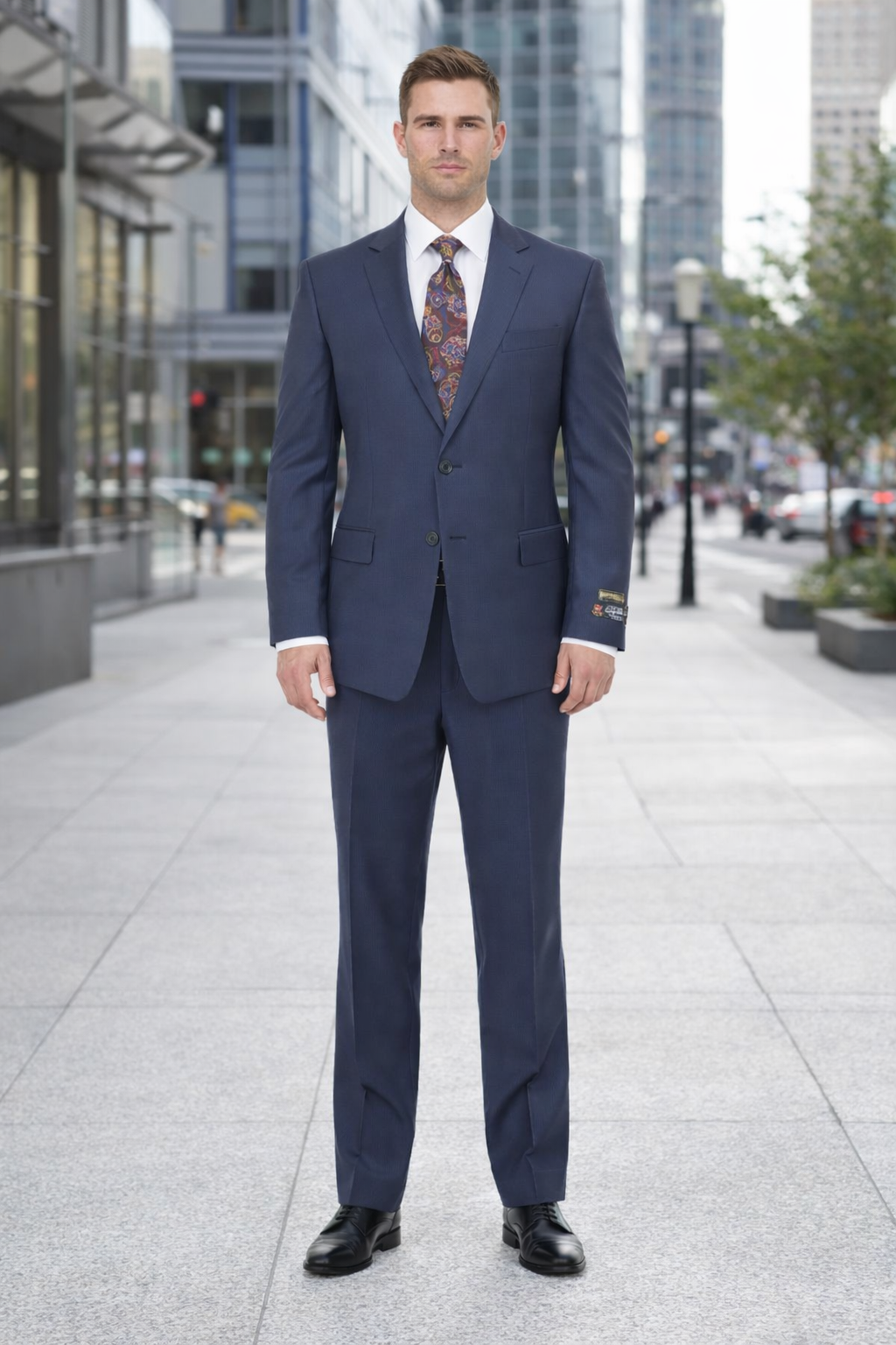 Mix And Match Suits Men's 2 Button Portly Fit Blue Plaid Pattern With Overcheck Suit Executive Fit Suit - Mens Portly Suit