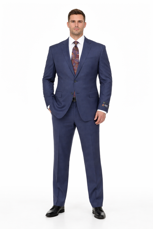 Mix And Match Suits Men's 2 Button Portly Fit Blue Plaid Pattern With Overcheck Suit Executive Fit Suit - Mens Portly Suit