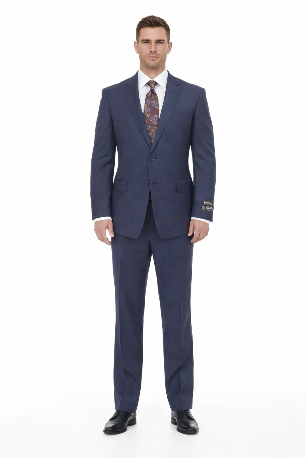 Mix And Match Suits Men's 2 Button Portly Fit Blue Plaid Pattern With Overcheck Suit Executive Fit Suit - Mens Portly Suit