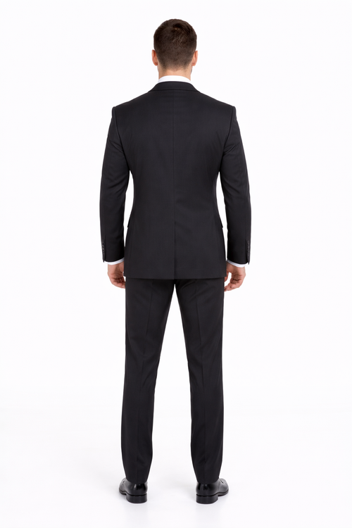Mix And Match Suits Men's Black Portly Fit Tonal Pinstriped Pattern Two Button Super 130'S Suit Executive Fit Suit - Mens Portly Suit