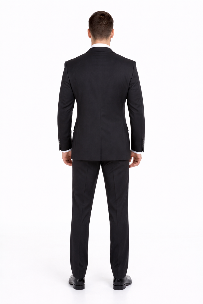 Mix And Match Suits Men's Black Portly Fit Tonal Pinstriped Pattern Two Button Super 130'S Suit Executive Fit Suit - Mens Portly Suit