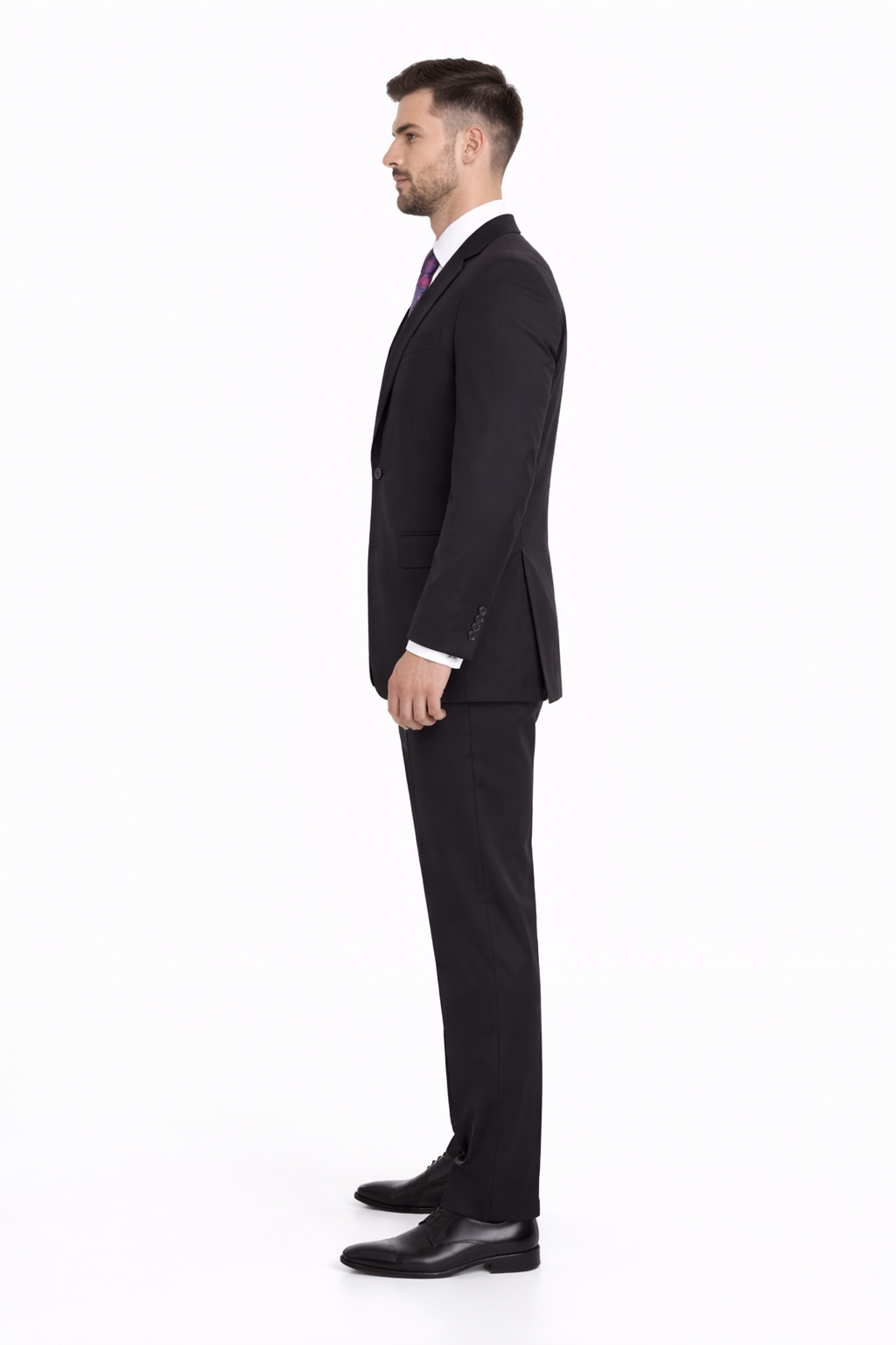 Mix And Match Suits Men's Black Portly Fit Tonal Pinstriped Pattern Two Button Super 130'S Suit Executive Fit Suit - Mens Portly Suit