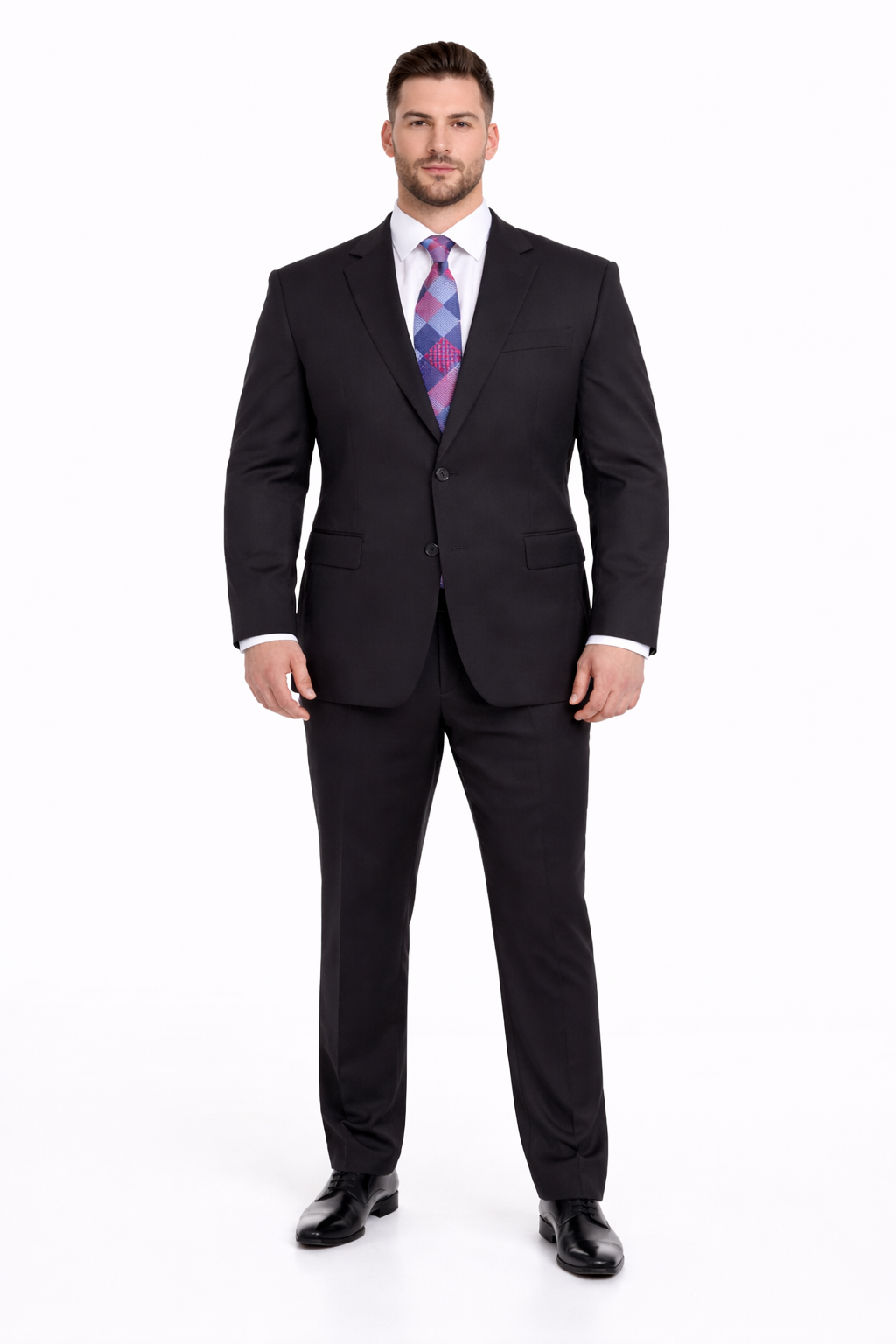 Mix And Match Suits Men's Black Portly Fit Tonal Pinstriped Pattern Two Button Super 130'S Suit Executive Fit Suit - Mens Portly Suit