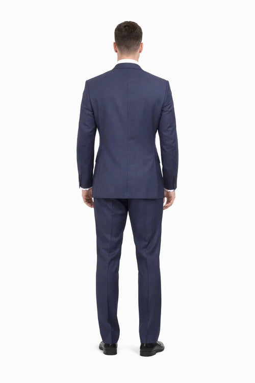 Mix And Match Suits Men's Heather Blue Two Button Portly Fully Lined Suit Executive Fit Suit - Mens Portly Suit