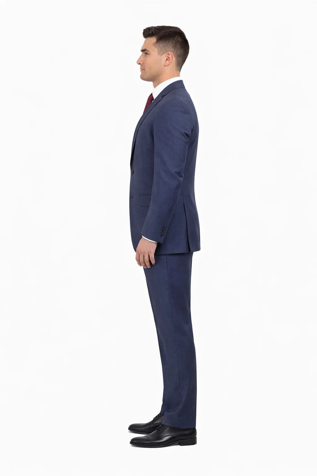 Mix And Match Suits Men's Heather Blue Two Button Portly Fully Lined Suit Executive Fit Suit - Mens Portly Suit