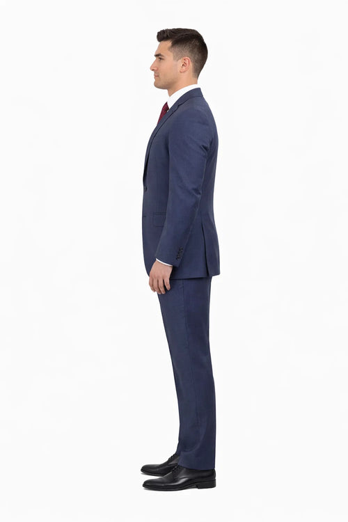Mix And Match Suits Men's Heather Blue Two Button Portly Fully Lined Suit Executive Fit Suit - Mens Portly Suit