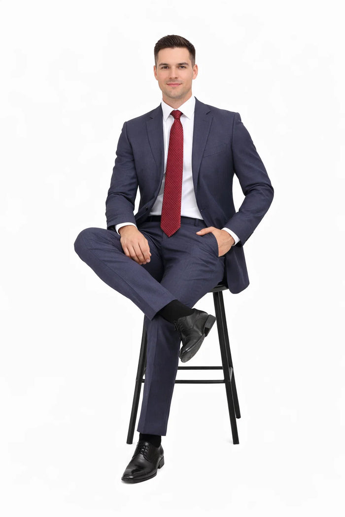 Mix And Match Suits Men's Heather Blue Two Button Portly Fully Lined Suit Executive Fit Suit - Mens Portly Suit