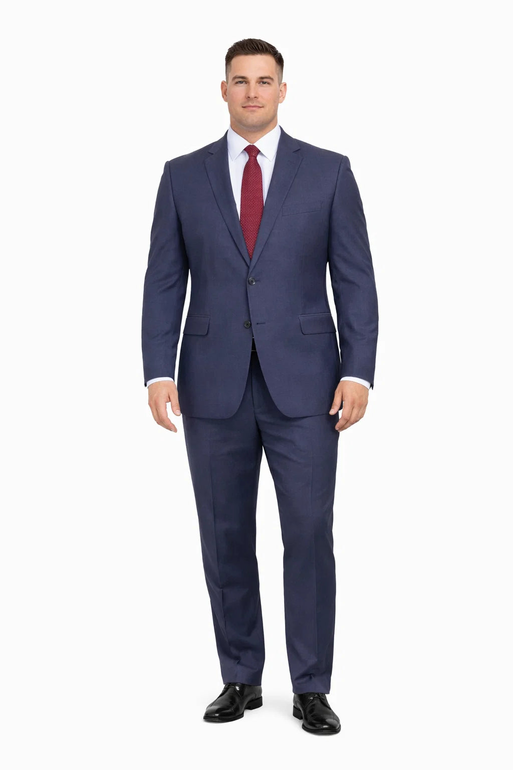 Mix And Match Suits Men's Heather Blue Two Button Portly Fully Lined Suit Executive Fit Suit - Mens Portly Suit