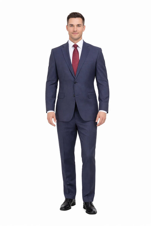 Mix And Match Suits Men's Heather Blue Two Button Portly Fully Lined Suit Executive Fit Suit - Mens Portly Suit