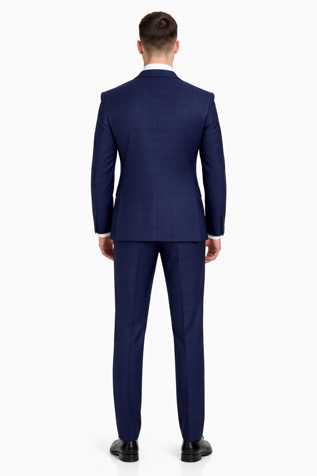 Mix And Match Suits Men's Plaid Pattern Portly Fit Blue Two Button Fully Lined Suit Executive Fit Suit - Mens Portly Suit