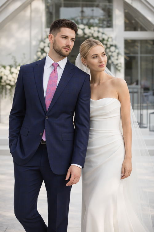 Mix And Match Suits Men's Plaid Pattern Portly Fit Blue Two Button Fully Lined Suit Executive Fit Suit - Mens Portly Suit