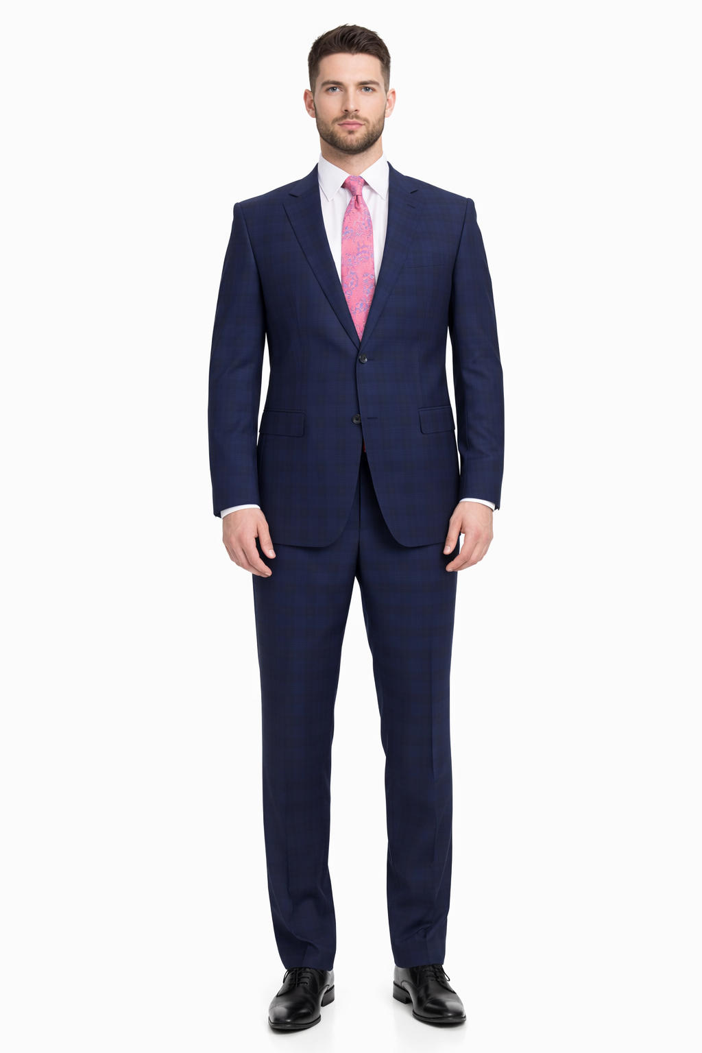 Mix And Match Suits Men's Plaid Pattern Portly Fit Blue Two Button Fully Lined Suit Executive Fit Suit - Mens Portly Suit