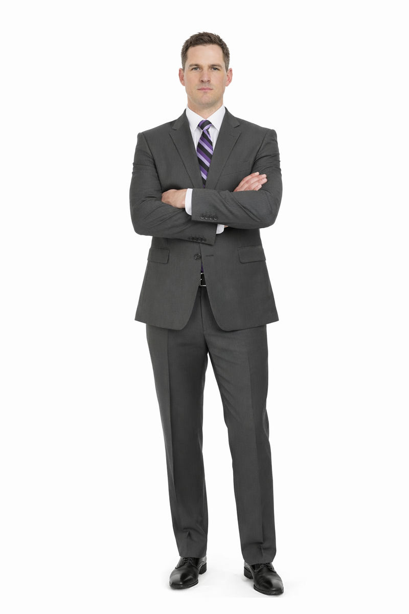 Mix And Match Suits Men's Portly Fit Charcoal Gray Solid 2 Button Super 130'S Suit - Options: Dark Grey Suit Executive Fit Suit - Mens Portly Suit