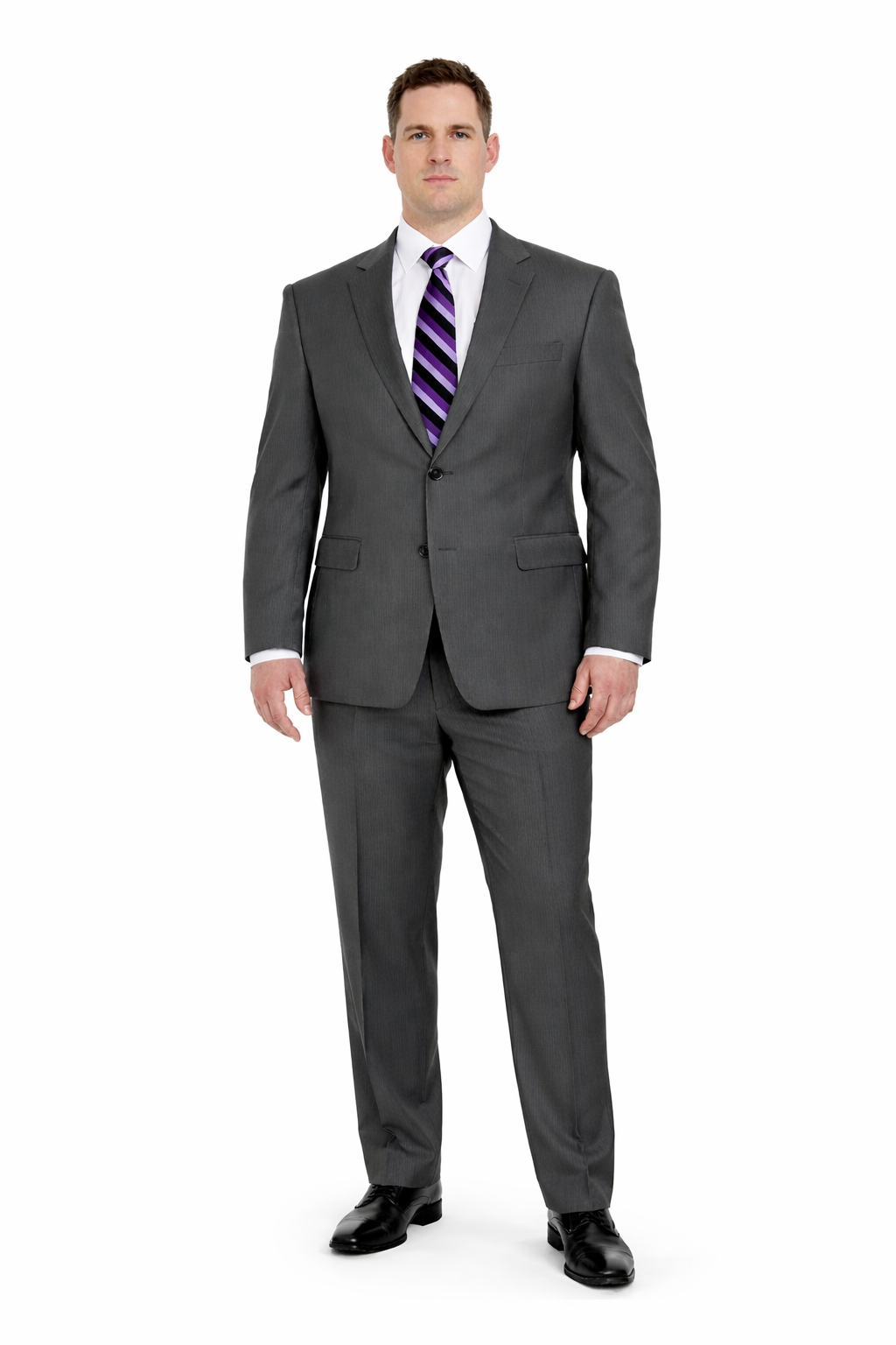 Mix And Match Suits Men's Portly Fit Charcoal Gray Solid 2 Button Super 130'S Suit - Options: Dark Grey Suit Executive Fit Suit - Mens Portly Suit