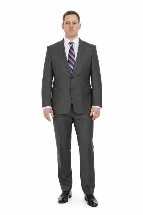 Mix And Match Suits Men's Portly Fit Charcoal Gray Solid 2 Button Super 130'S Suit - Options: Dark Grey Suit Executive Fit Suit - Mens Portly Suit