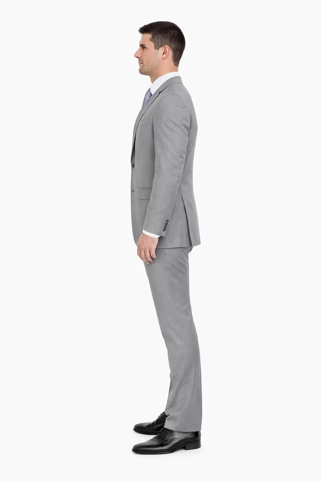 Mix And Match Suits Men's Portly Fit Two Button Fully Lined Solid Gray Super 140'S Suit Executive Fit Suit - Mens Portly Suit