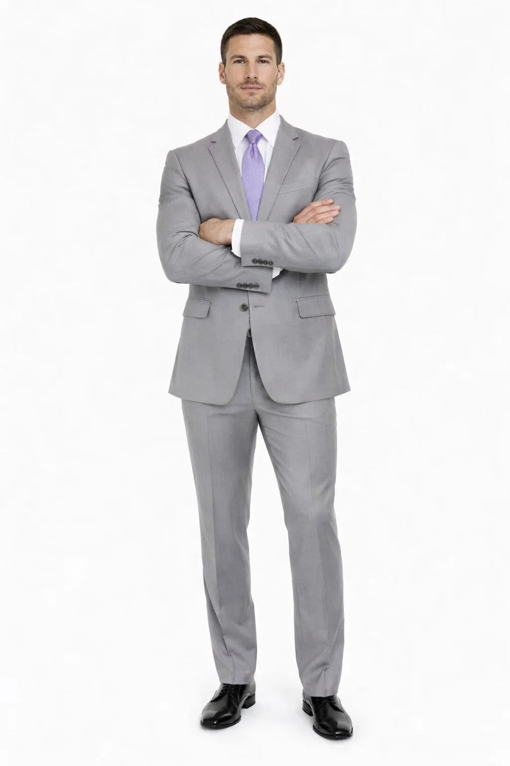 Mix And Match Suits Men's Portly Fit Two Button Fully Lined Solid Gray Super 140'S Suit Executive Fit Suit - Mens Portly Suit