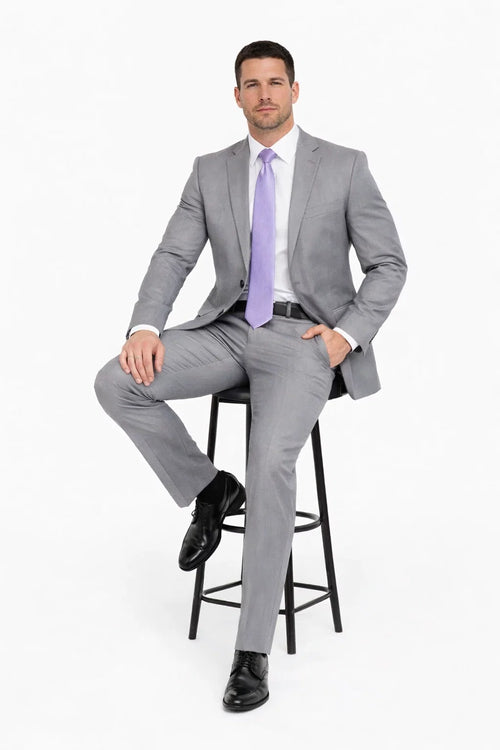 Mix And Match Suits Men's Portly Fit Two Button Fully Lined Solid Gray Super 140'S Suit Executive Fit Suit - Mens Portly Suit