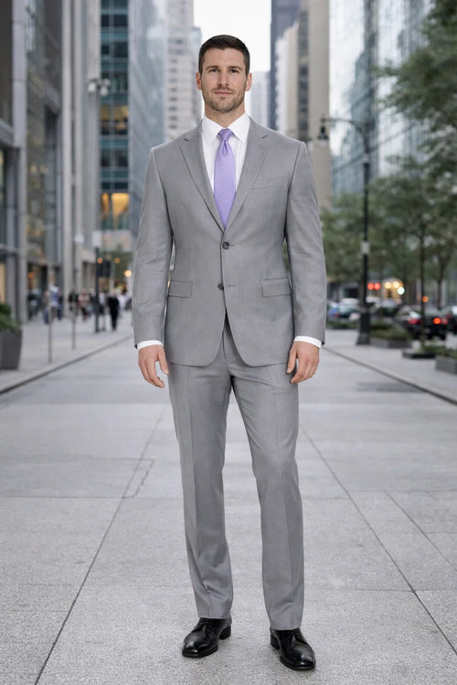 Mix And Match Suits Men's Portly Fit Two Button Fully Lined Solid Gray Super 140'S Suit Executive Fit Suit - Mens Portly Suit