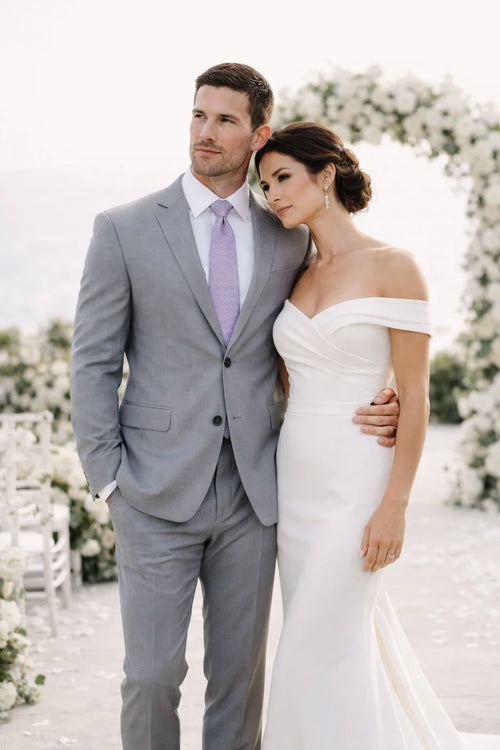 Mix And Match Suits Men's Portly Fit Two Button Fully Lined Solid Gray Super 140'S Suit Executive Fit Suit - Mens Portly Suit