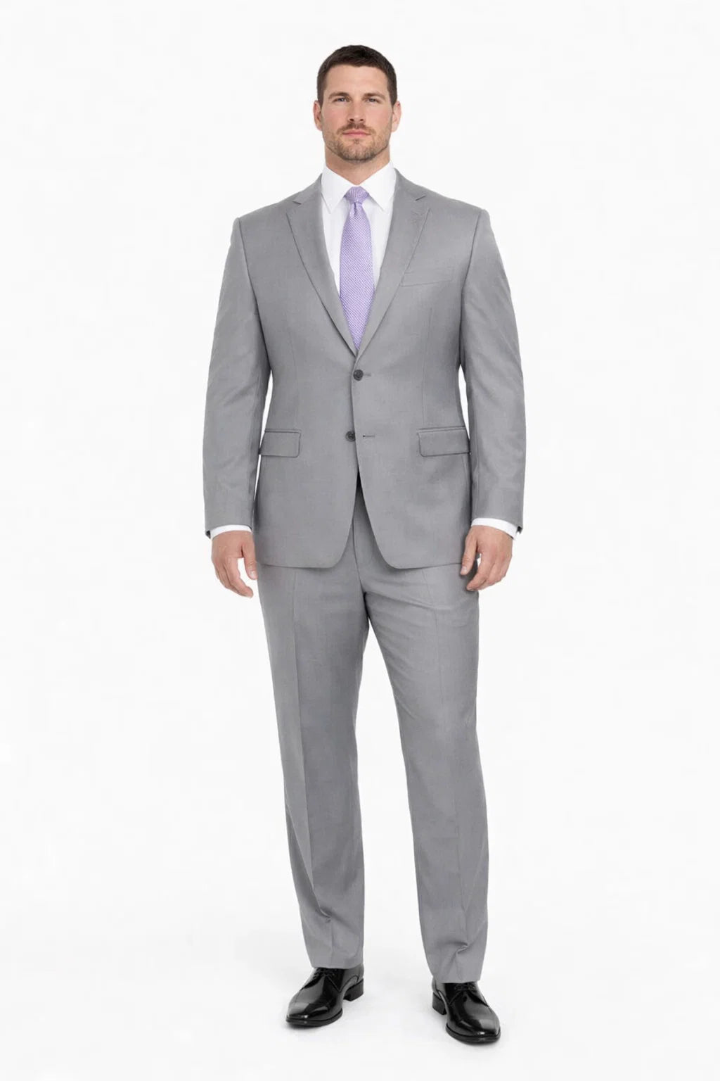 Mix And Match Suits Men's Portly Fit Two Button Fully Lined Solid Gray Super 140'S Suit Executive Fit Suit - Mens Portly Suit