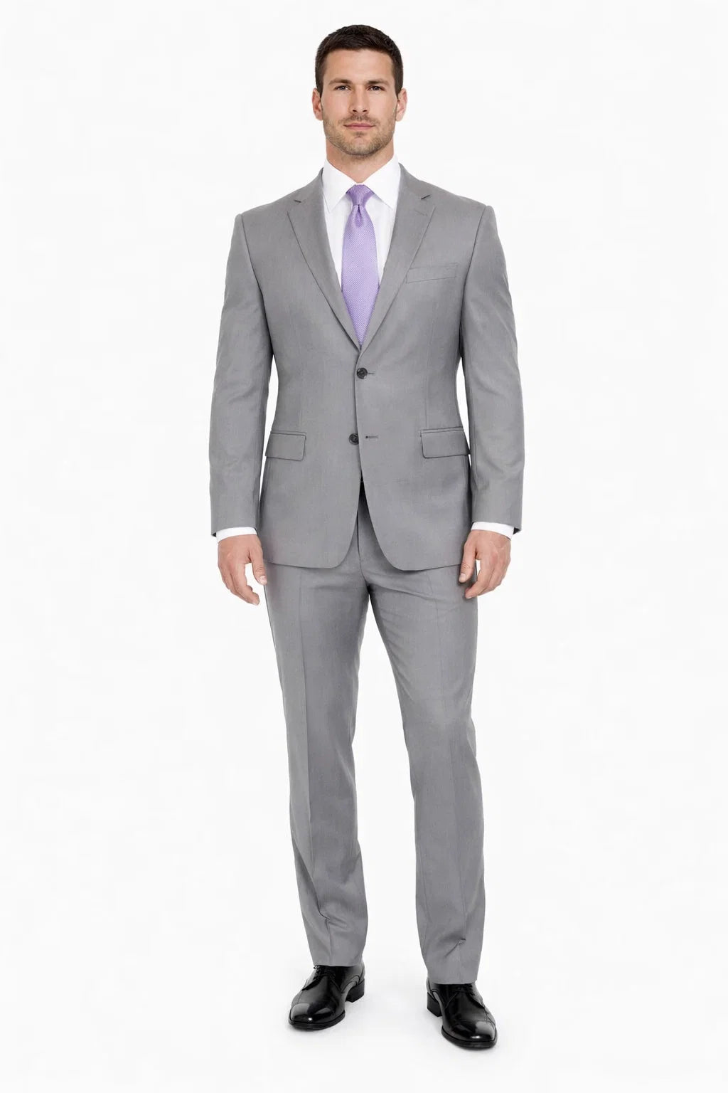 Mix And Match Suits Men's Portly Fit Two Button Fully Lined Solid Gray Super 140'S Suit Executive Fit Suit - Mens Portly Suit