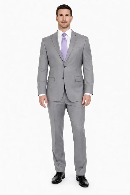 Mix And Match Suits Men's Portly Fit Two Button Fully Lined Solid Gray Super 140'S Suit Executive Fit Suit - Mens Portly Suit