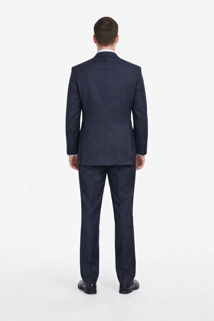 Mix And Match Suits Men's Super 130'S Textured Portly Fit Dark Navy Blue Suit For Men 2 Button Suit Executive Fit Suit - Mens Portly Suit