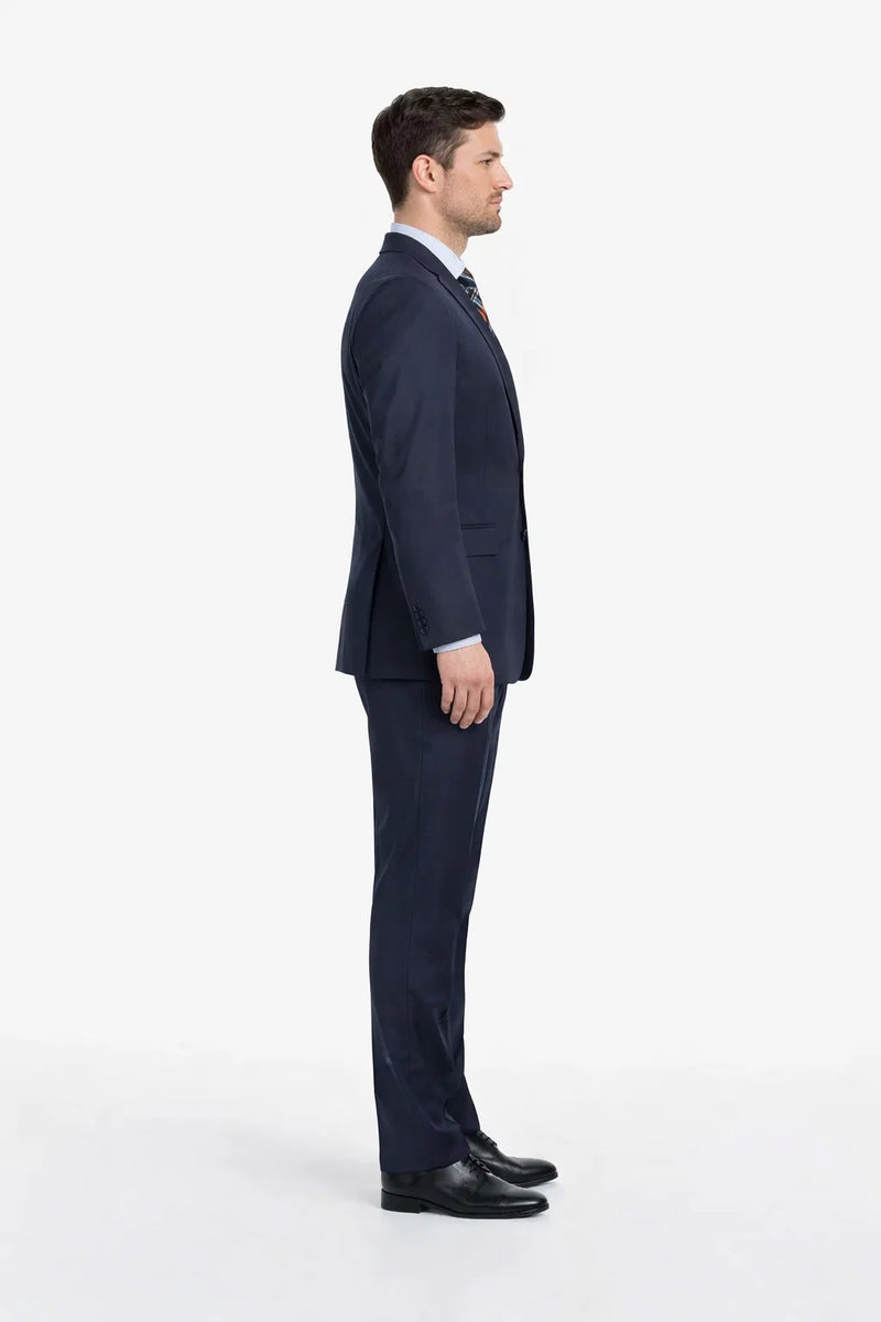Mix And Match Suits Men's Super 130'S Textured Portly Fit Dark Navy Blue Suit For Men 2 Button Suit Executive Fit Suit - Mens Portly Suit