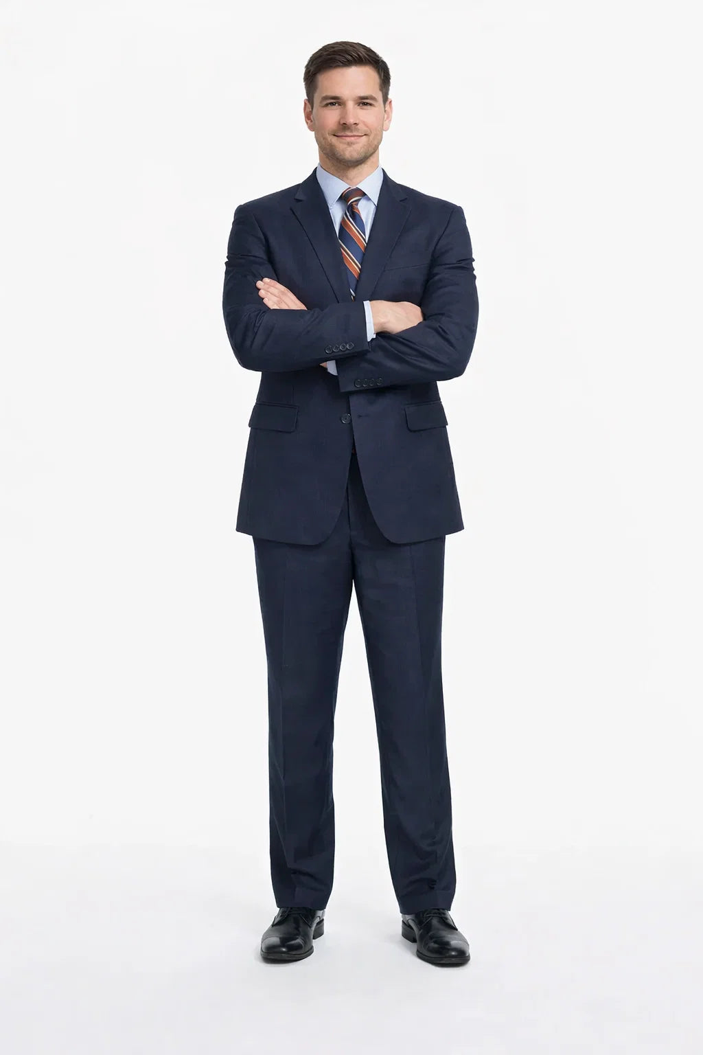 Mix And Match Suits Men's Super 130'S Textured Portly Fit Dark Navy Blue Suit For Men 2 Button Suit Executive Fit Suit - Mens Portly Suit