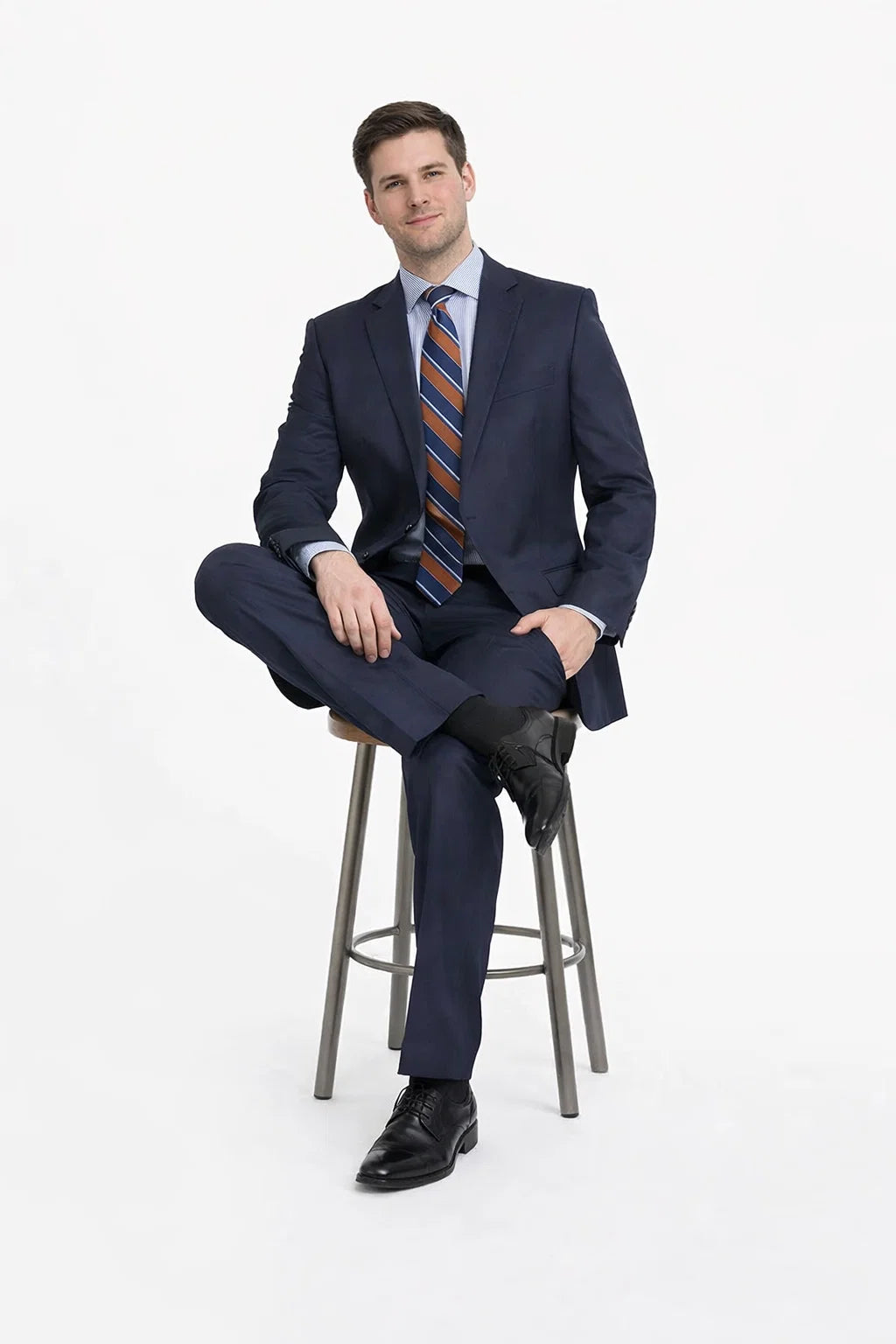 Mix And Match Suits Men's Super 130'S Textured Portly Fit Dark Navy Blue Suit For Men 2 Button Suit Executive Fit Suit - Mens Portly Suit