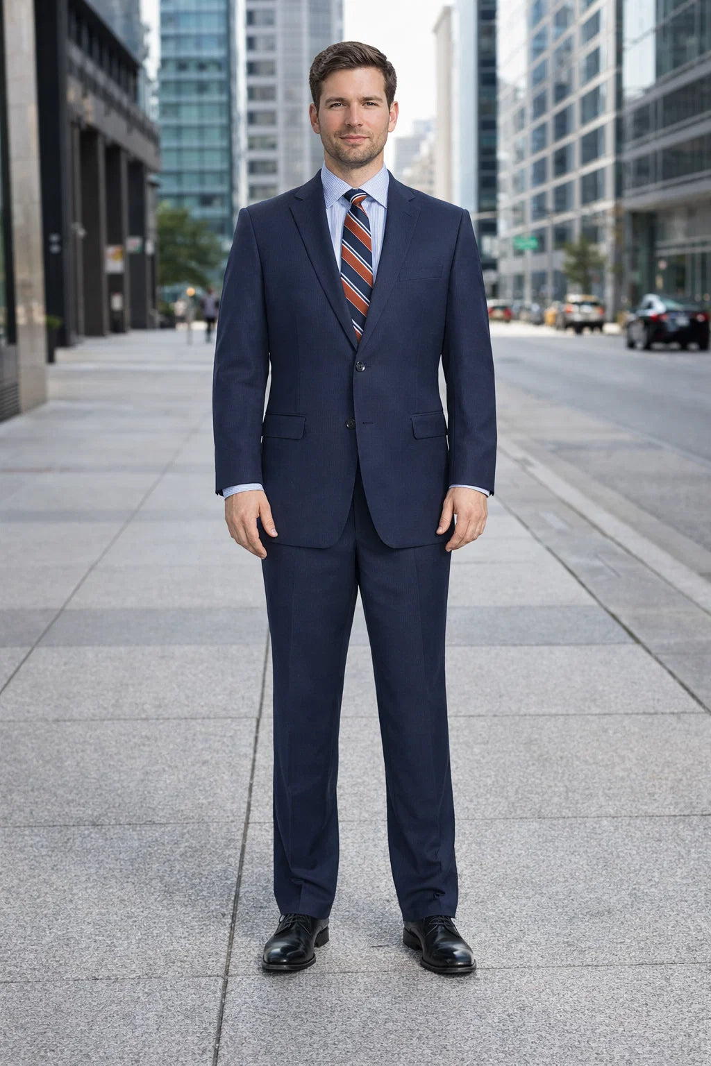 Mix And Match Suits Men's Super 130'S Textured Portly Fit Dark Navy Blue Suit For Men 2 Button Suit Executive Fit Suit - Mens Portly Suit