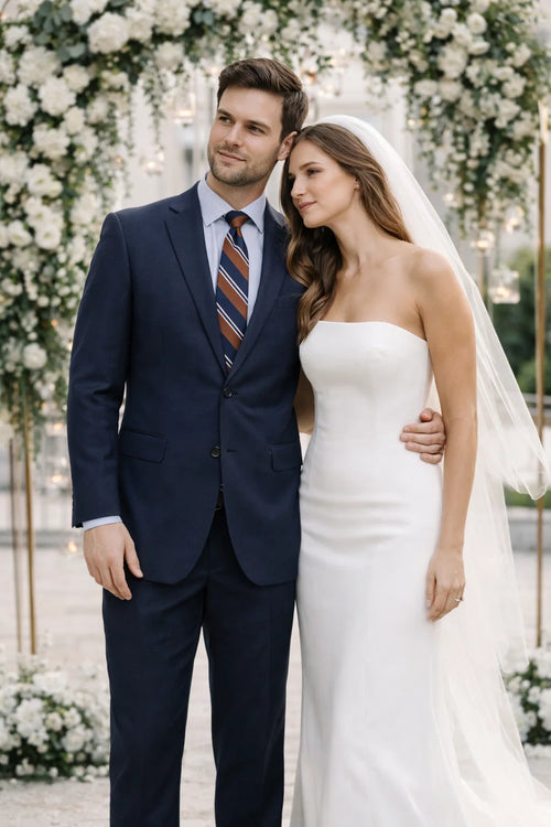 Mix And Match Suits Men's Super 130'S Textured Portly Fit Dark Navy Blue Suit For Men 2 Button Suit Executive Fit Suit - Mens Portly Suit