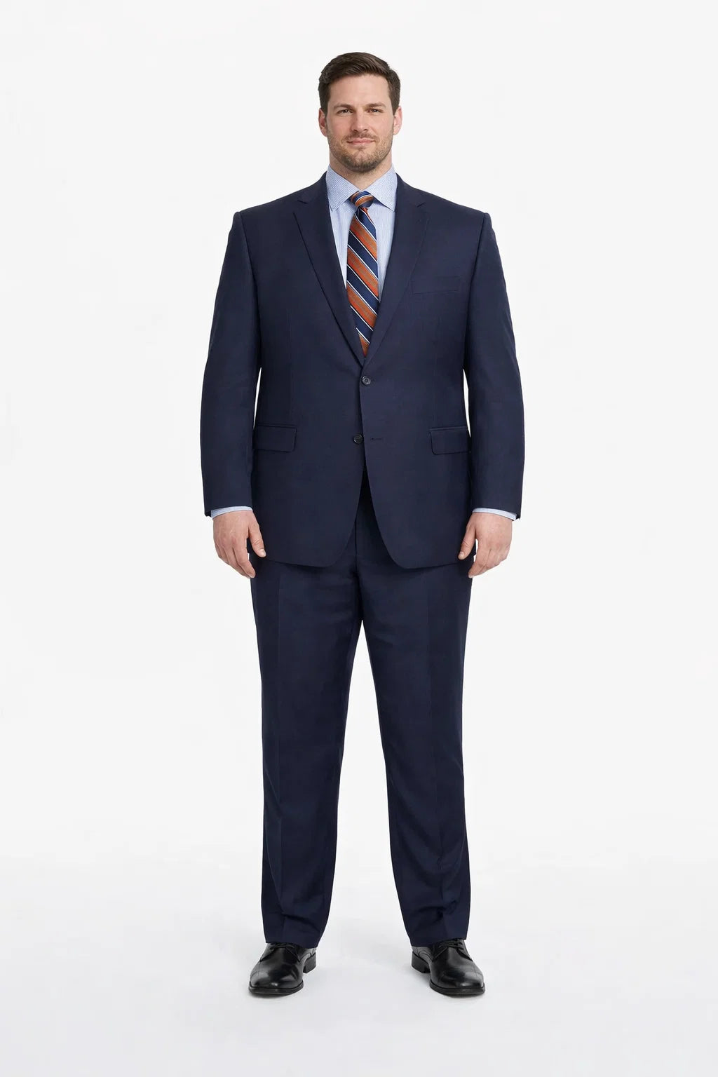 Mix And Match Suits Men's Super 130'S Textured Portly Fit Dark Navy Blue Suit For Men 2 Button Suit Executive Fit Suit - Mens Portly Suit