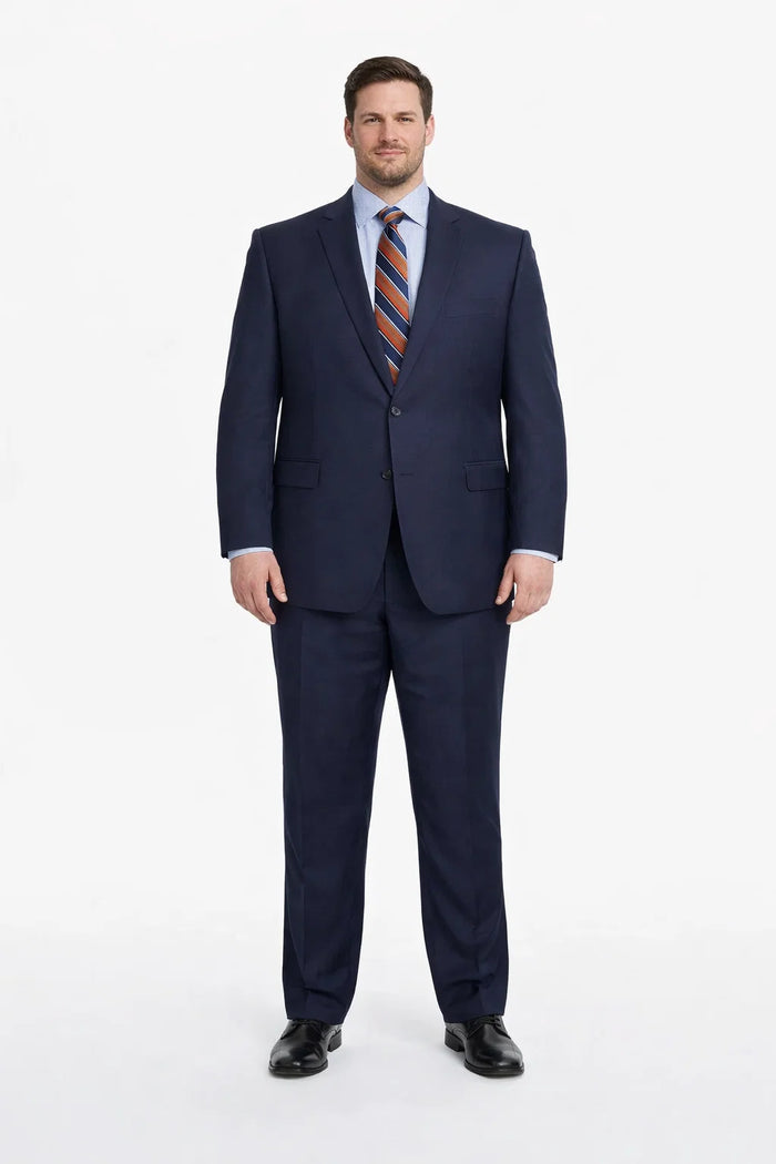 Mix And Match Suits Men's Super 130'S Textured Portly Fit Dark Navy Blue Suit For Men 2 Button Suit Executive Fit Suit - Mens Portly Suit