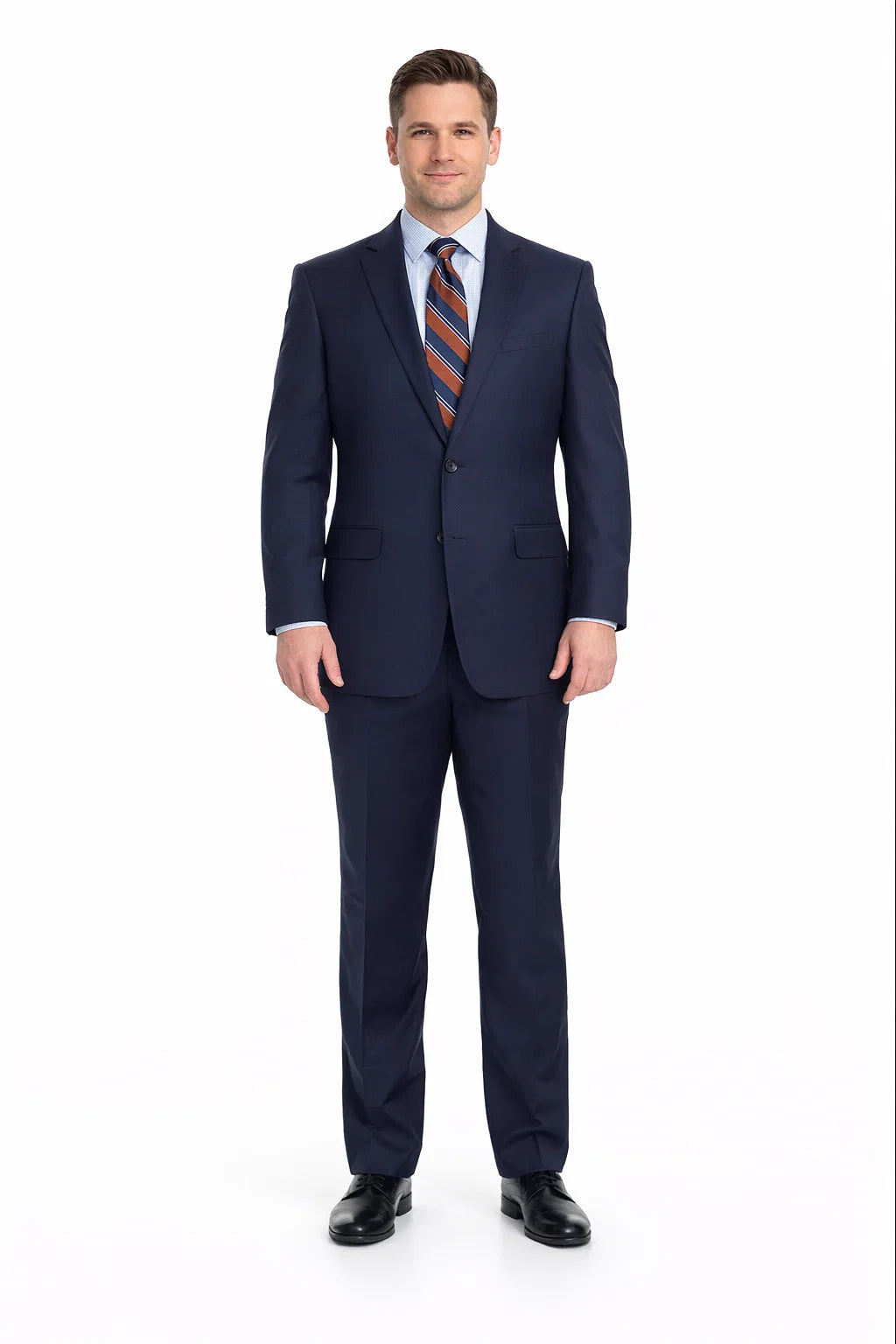 Mix And Match Suits Men's Super 130'S Textured Portly Fit Dark Navy Blue Suit For Men 2 Button Suit Executive Fit Suit - Mens Portly Suit