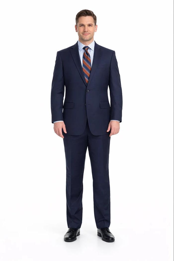 Mix And Match Suits Men's Super 130'S Textured Portly Fit Dark Navy Blue Suit For Men 2 Button Suit Executive Fit Suit - Mens Portly Suit