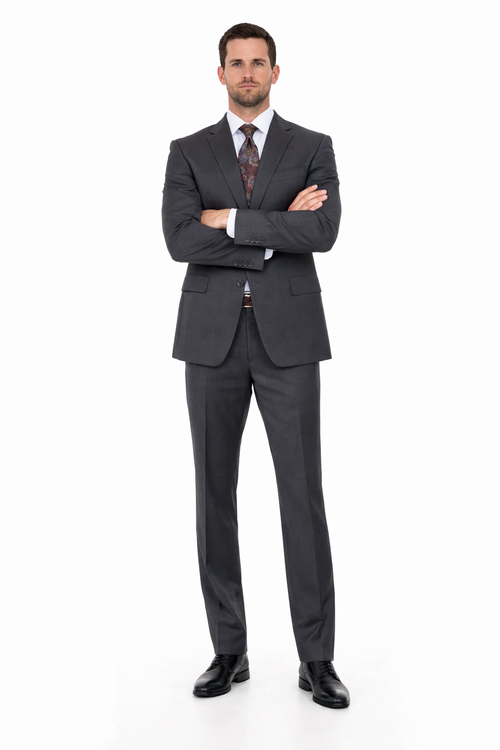 Mix And Match Suits Men's Two Button Fully Lined Portly Fit Gray Plaid With Blue Overcheck Suit Executive Fit Suit - Mens Portly Suit