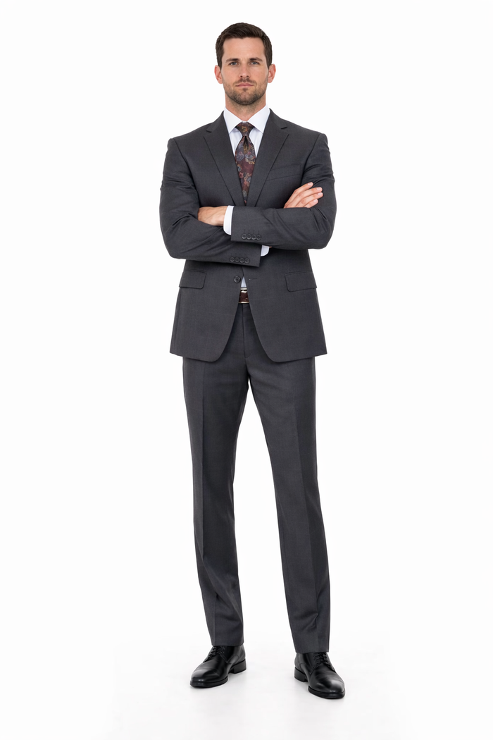 Mix And Match Suits Men's Two Button Fully Lined Portly Fit Gray Plaid With Blue Overcheck Suit Executive Fit Suit - Mens Portly Suit